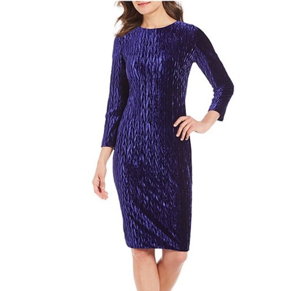Maggy London Chevron Pleat Velvet Sheath Dress - Picture 1 of 8
